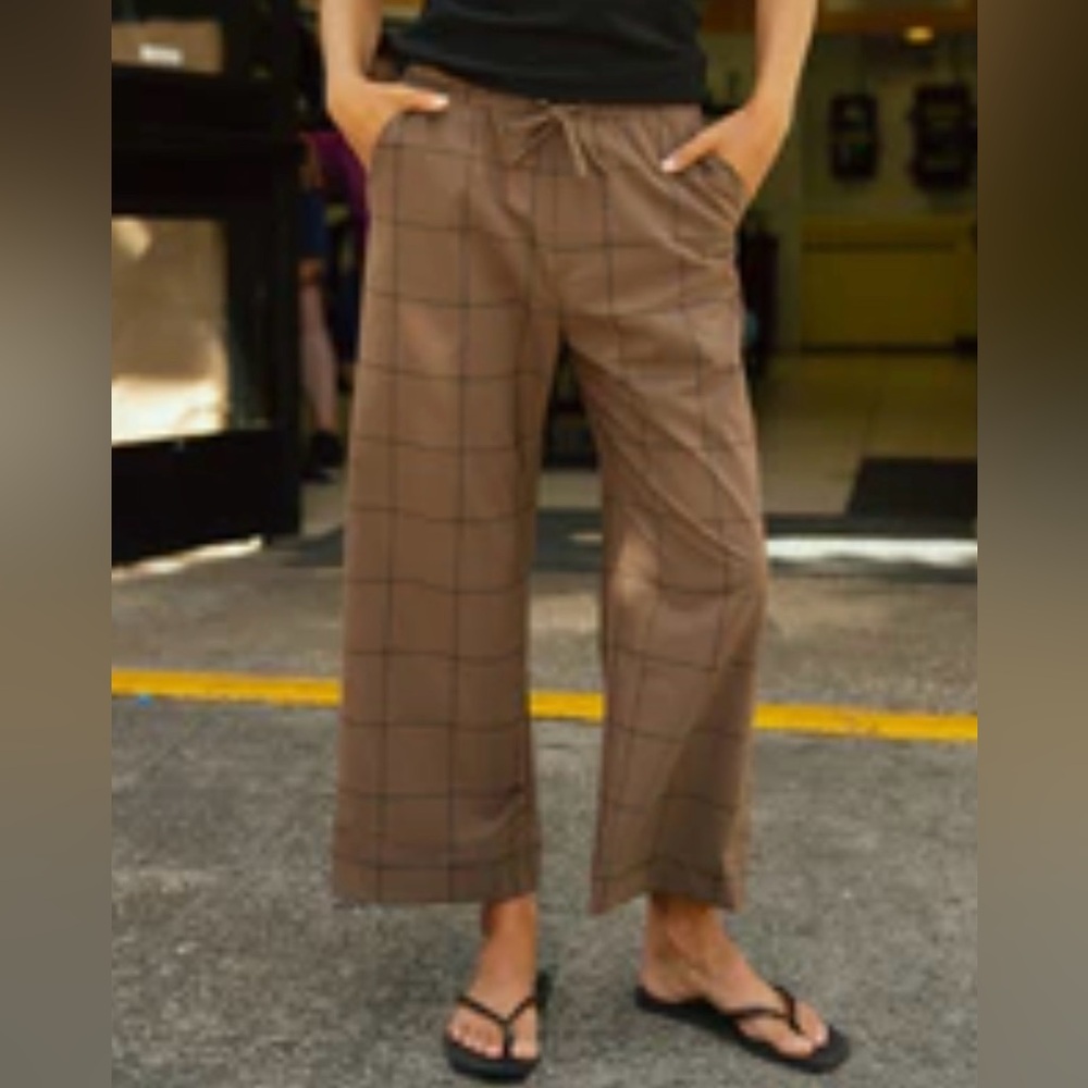 Albion fit Wide Leg Brown Windowpane Drawstring Pants